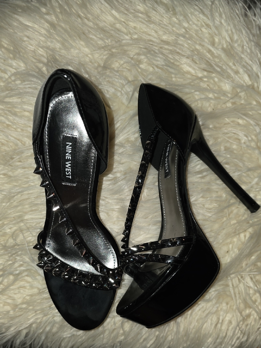 Nine West Black Patent Studded Platform Pumps